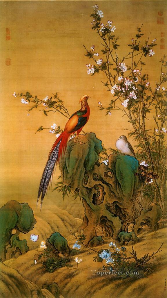 春の伝統的な中国のラング輝く鳥油絵